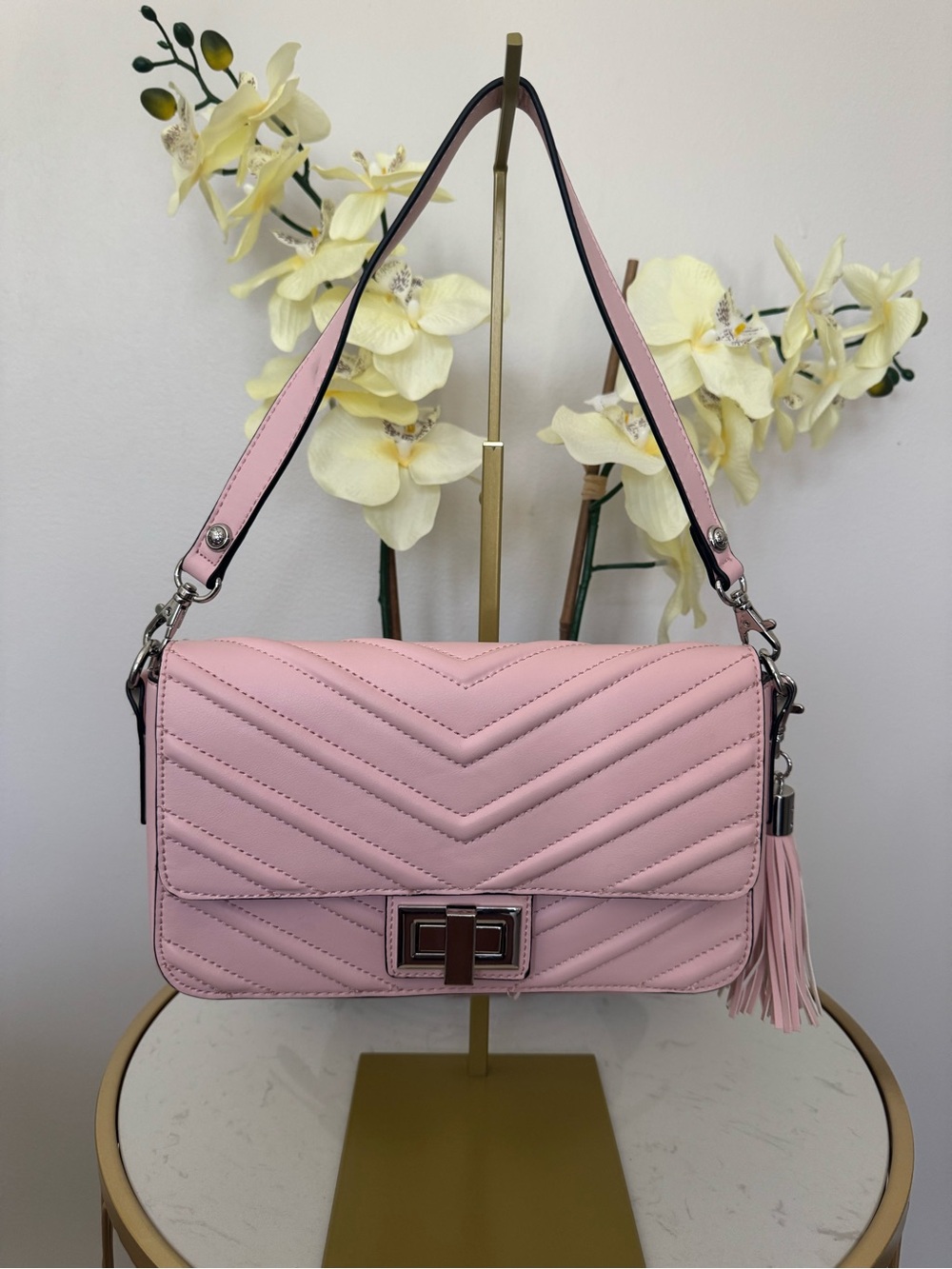 Aldo Blush Pink Quilted Shoulder Bag with Tassel